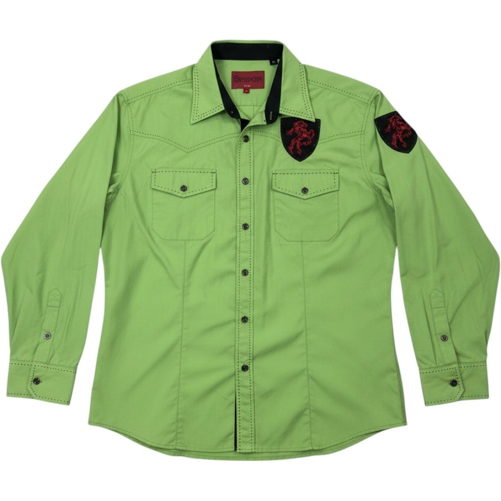 Patroncito USA Lime Green Western Shirt Horse Crest Embroidery Mens Large